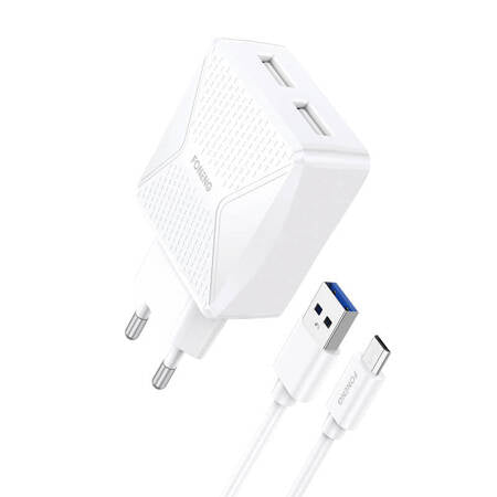 CARREGADOR FONENG EU35 2X USB-A COM CABO MICRO USB 2.4A