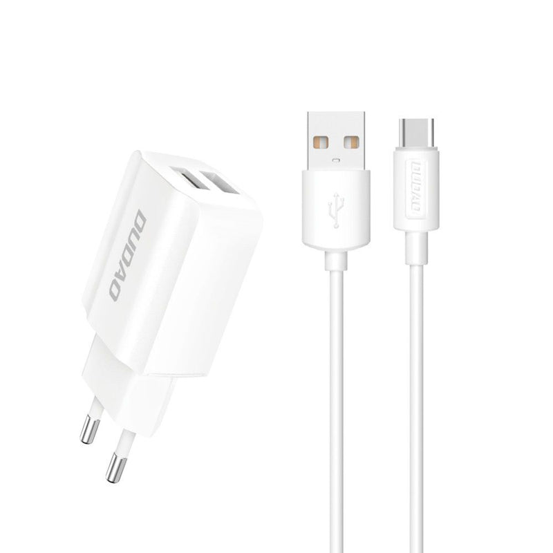 ALIMENTADOR COMPACTO 2 USB 5V2.4A C CABO USB-C BRANCO