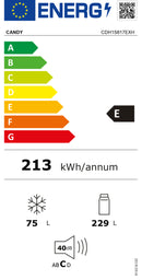 FRIGORIFICO COM CONGELADOR CANDY 1,72X0,60X0,60MT 229LT INOX (E)