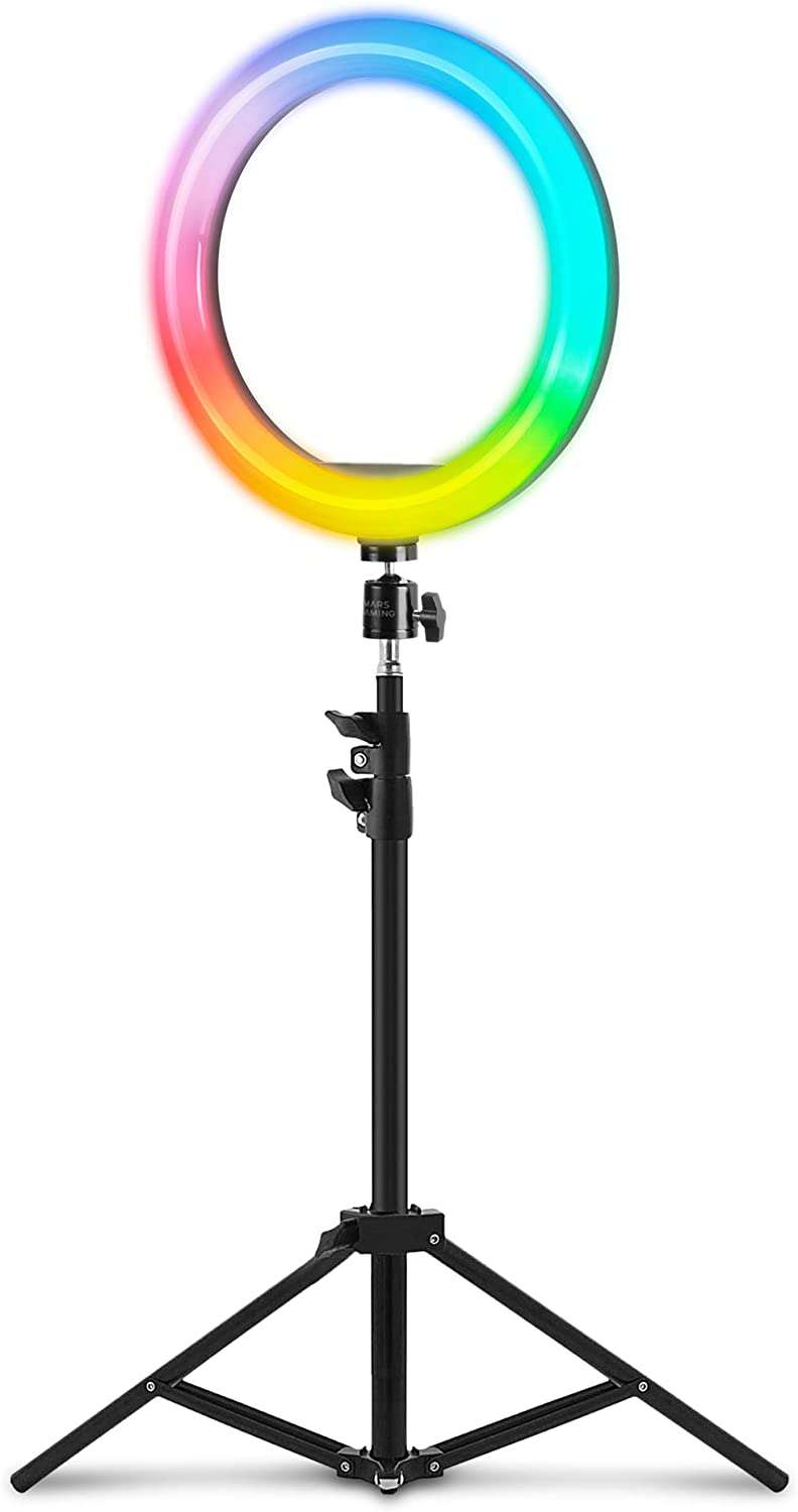 MARS GAMING MGRING ARGB RING LIGHT, ALUMINUM TRIPOD, 10.2" SIZE,