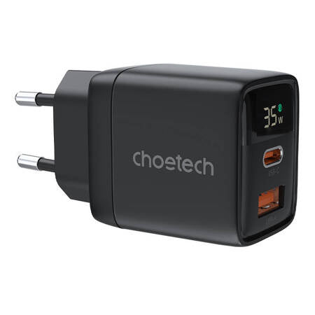 CARREGADOR DE PAREDE GAN3 USB-A+C PD35W CHOETECH PD6052 (PRETO)