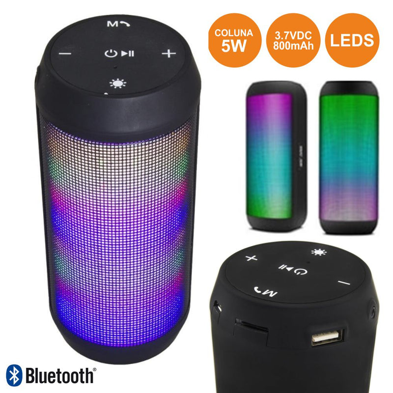 COLUNA BLUETOOTH PORTÁTIL 5W USBSDFMAUXBAT LEDS