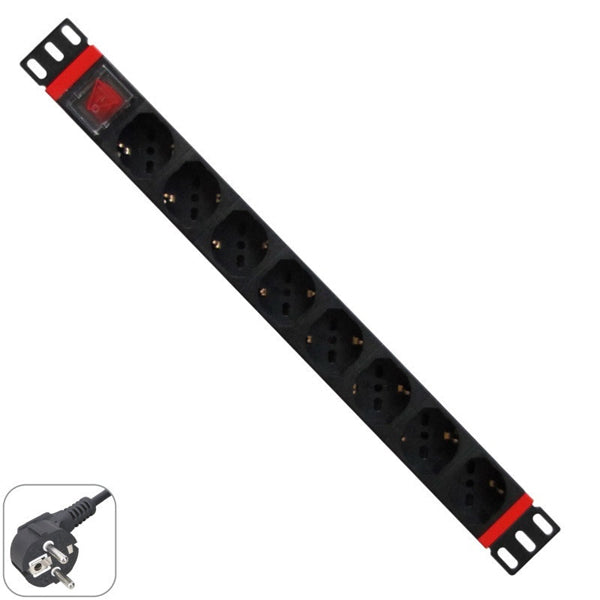 MULTIPLE SOCKET RACK 19"- 8 SCHUKO SOCKETS, WITH ONOFF SWITCH,1 U