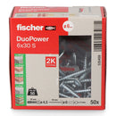 BUCHA FISCHER DUOPOWER Ø6X30MM S+PARAFUSO Ø4,5X40MM CAIXA COM 50