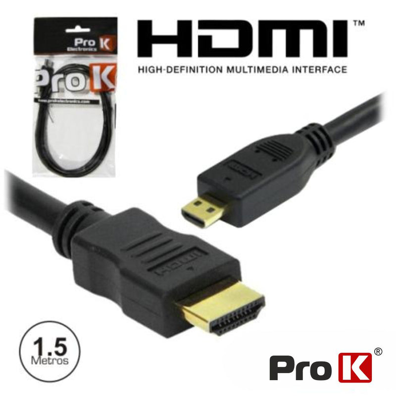 CABO HDMI DOURADO MACHO  MICRO HDMI MACHO PRETO 1.5M PROK