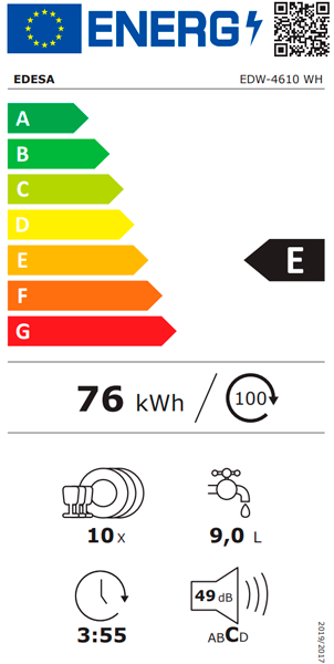 MÁQUINA DE LAVAR LOIÇA EDESA EDW4610WH( 10 TALHERES - 6 P - E  )