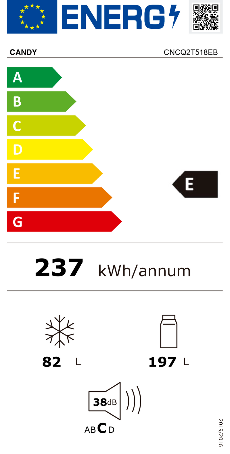 FRIGORÍFICO COMBINADO CANDY CNCQ2T518EB( TOTAL NO FROST  - PRETO