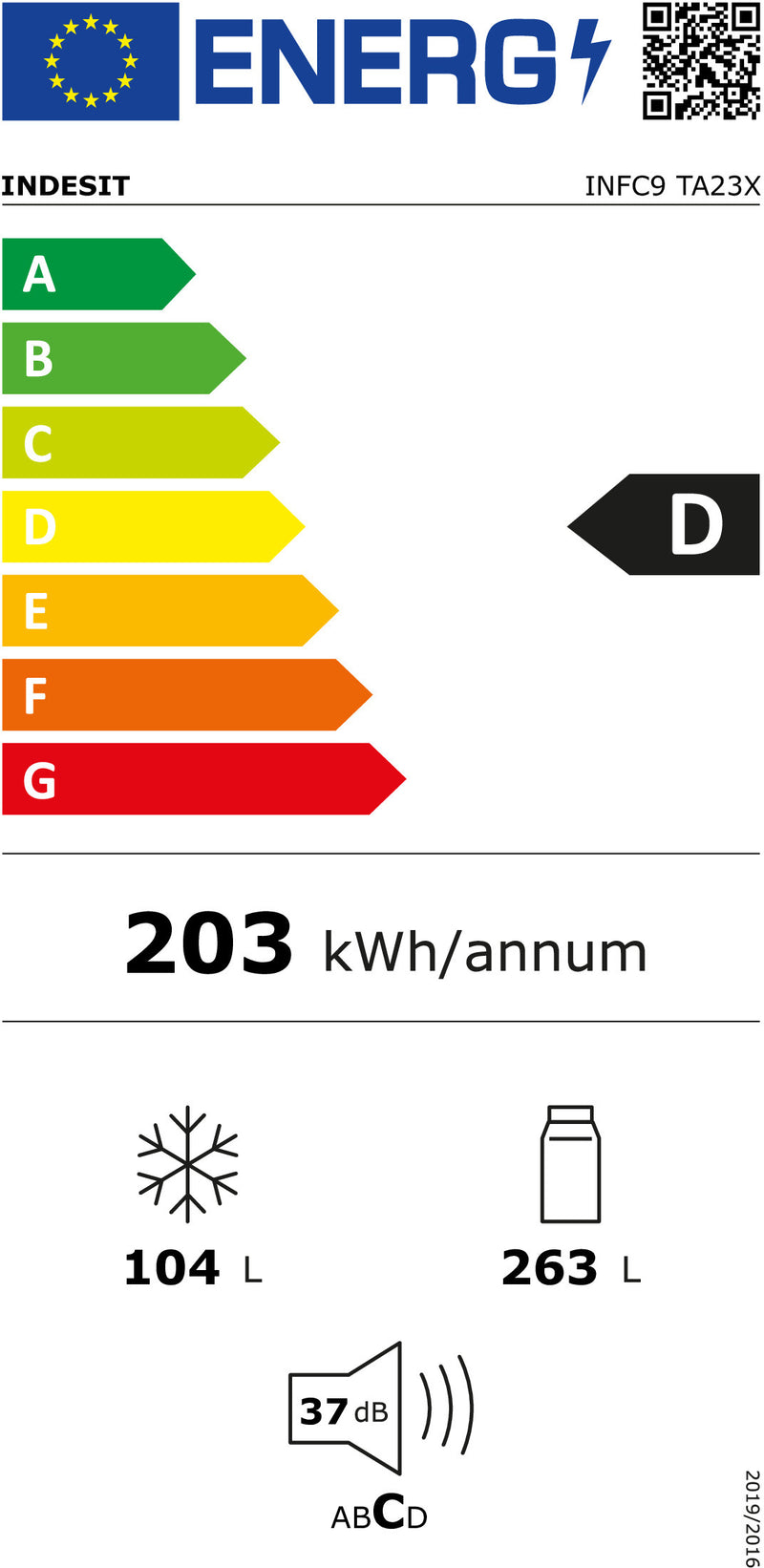 Indesit INFC9 TA23X frigorífico e congelador Independente 367 l D