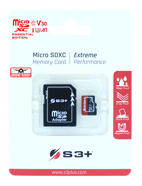 MICRO SDXC S3+ 64GB ESSENTIAL UHS-I U3 CLASS 10 WITH ADAPTER