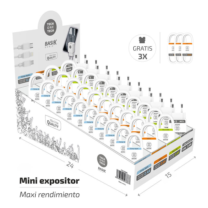 EXPOSITOR DE CARGADORES Y CABLES TECH ONE TECH BASIK TEC2990 INCL