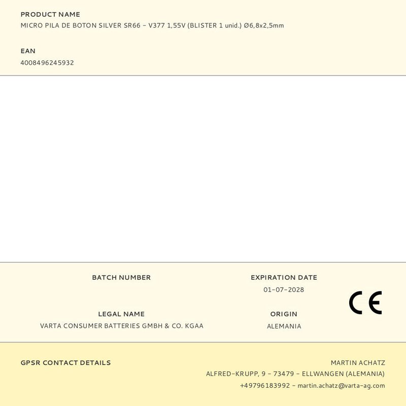 Varta 1x 1.55V V 377 Bateria descartável SR66 Óxido de prata (S)