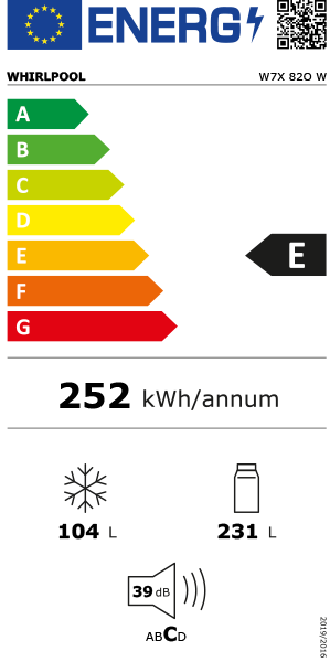 Whirlpool W7X 82O W frigorífico e congelador Independente 335 l B