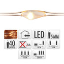 GRINALDA BRANCO QUENTE 40 LEDS A PILHAS COM CABO ARAME COBRE IP20