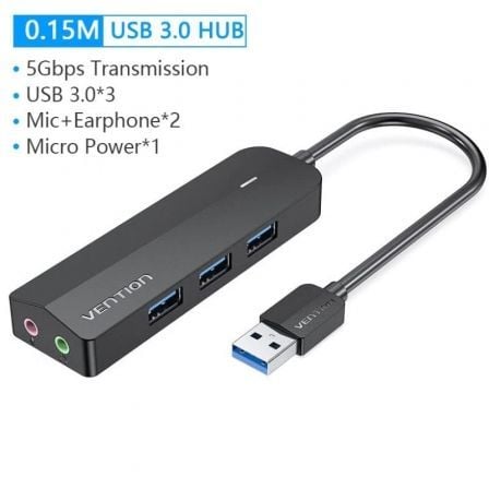 HUB USB 3.0 COM ENTRADA DE SOM VENTION CHIBB 3XUSB 1XMICROUSB PD