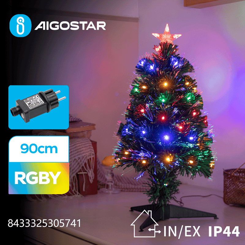 ÁRVORE DE NATAL DE FIBRA OPTIC DE BAIXA TENSÃO, RGBY, 90CM