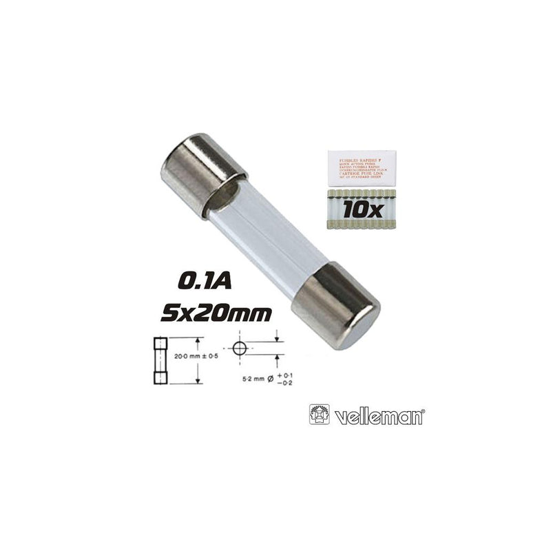 FUSÍVEL 5X20 FUSÃO LENTA 0.1A (10X) VELLEMAN