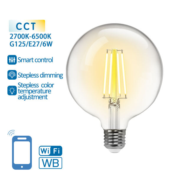 LAMPADA DE FILAMENTO LED INTELEGENTE E27 G125 SMART WIFI 6W